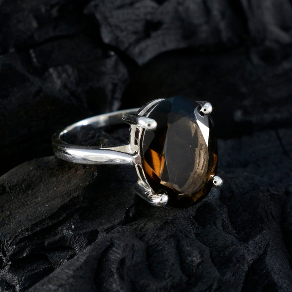 Smoky Quartz Solitaire Egyptian 92.5 Silver Brown Gemstone Featherlight Boho Ring Jewelry
