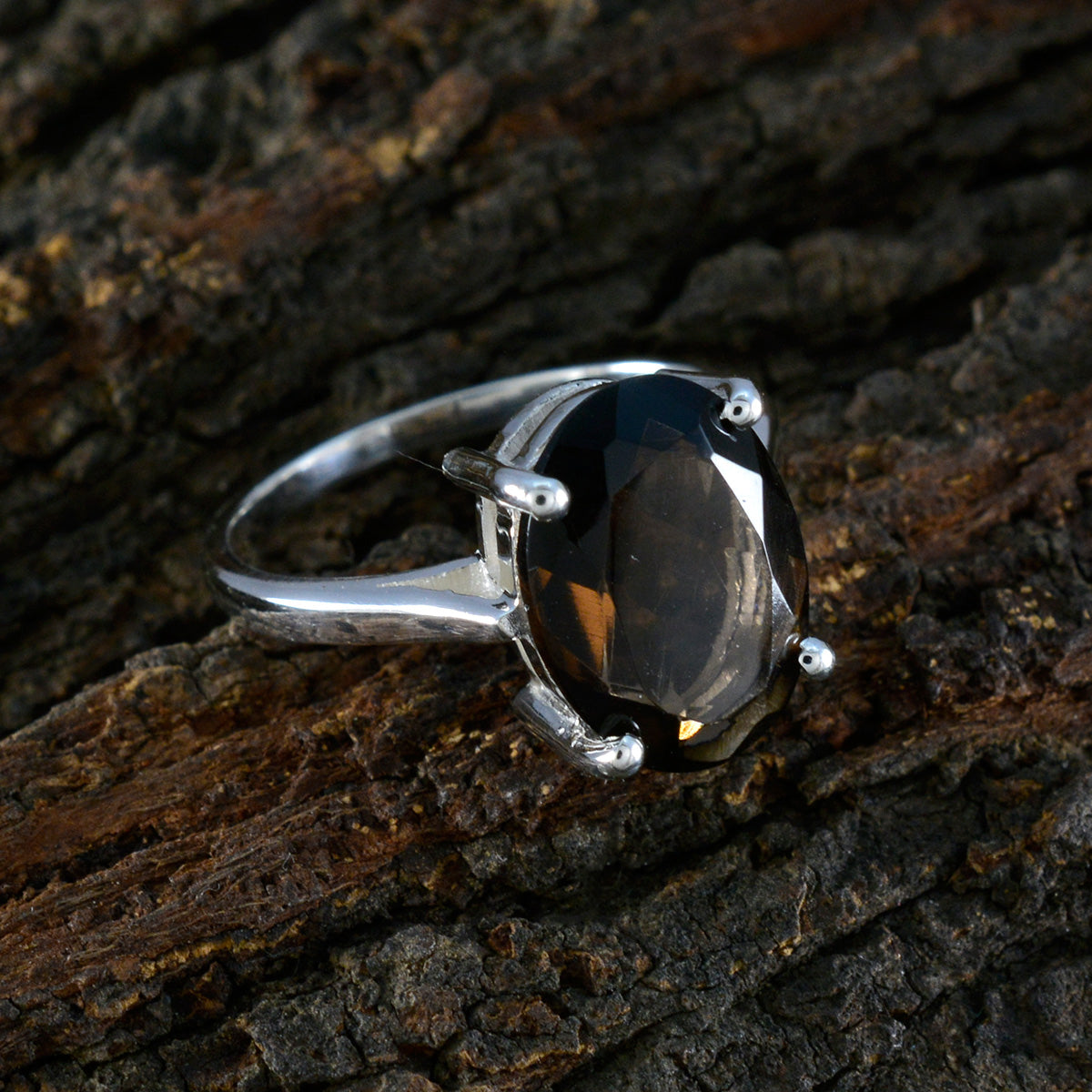 Smoky Quartz Solitaire Egyptian 92.5 Silver Brown Gemstone Featherlight Boho Ring Jewelry