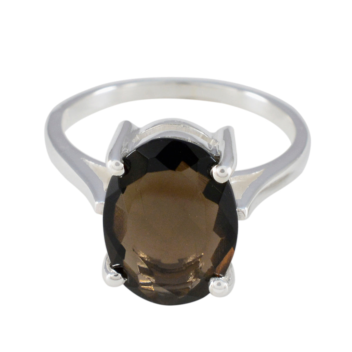 Smoky Quartz Solitaire Egyptian 92.5 Silver Brown Gemstone Featherlight Boho Ring Jewelry メイン画像