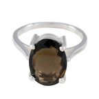 Smoky Quartz Solitaire Egyptian 92.5 Silver Brown Gemstone Featherlight Boho Ring Jewelry