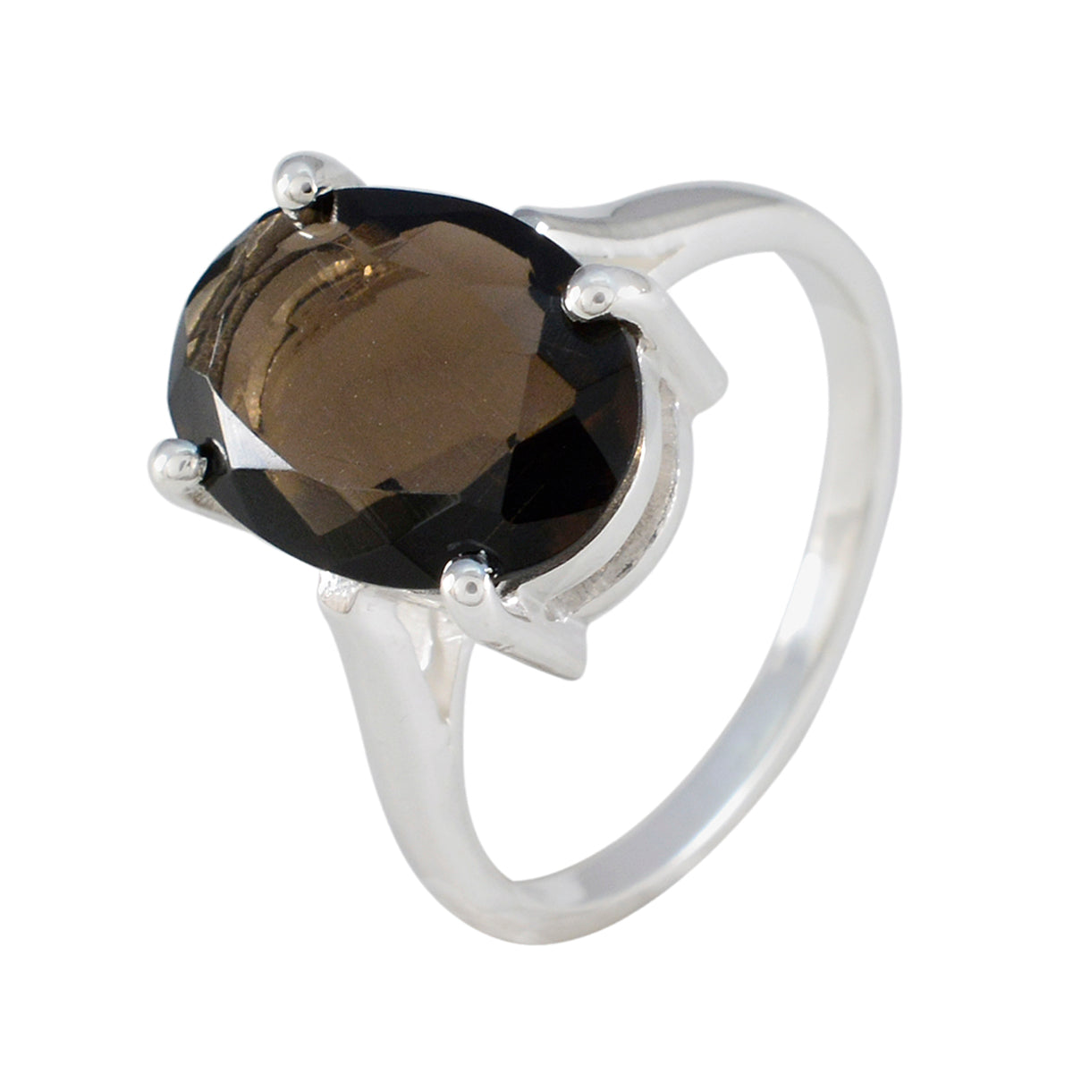 Smoky Quartz Solitaire Egyptian 92.5 Silver Brown Gemstone Featherlight Boho Ring Jewelry