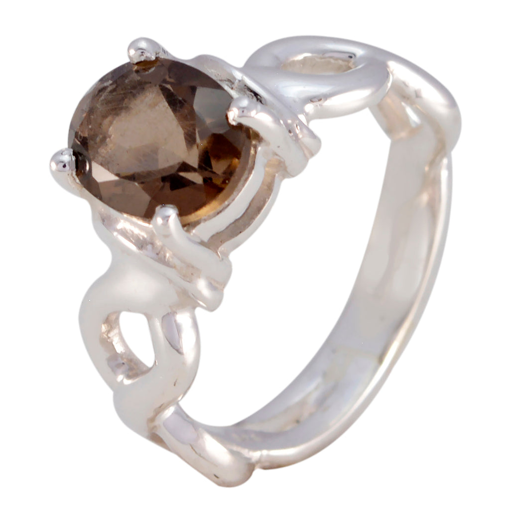 smoky quartz Solitaire Latin American Sterling Silver Brown Gemstones Eye catching Rope Wire Ring Jewellery