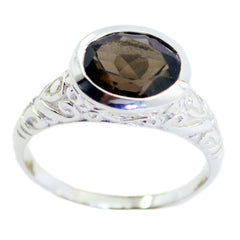 smoky quartz Solitaire Russian Silver Brown Gemstones Minimal Art Deco Ring Jewellery