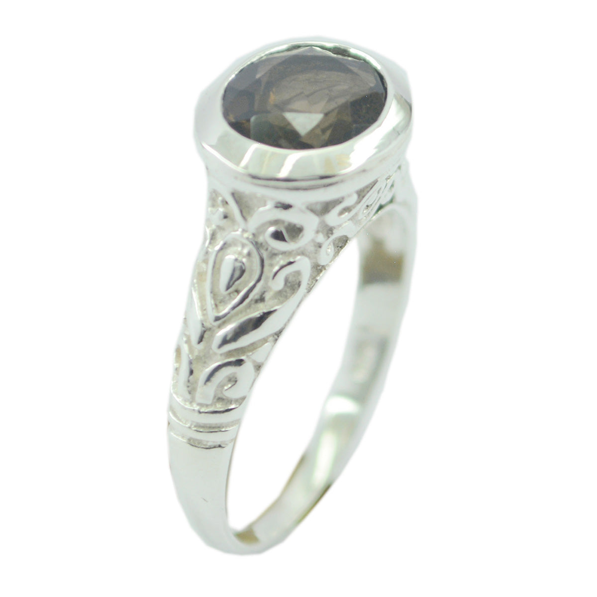Anello Art Déco minimalista con quarzo fumé, solitario, argento russo, pietre preziose marroni Immagine secondaria del prodotto