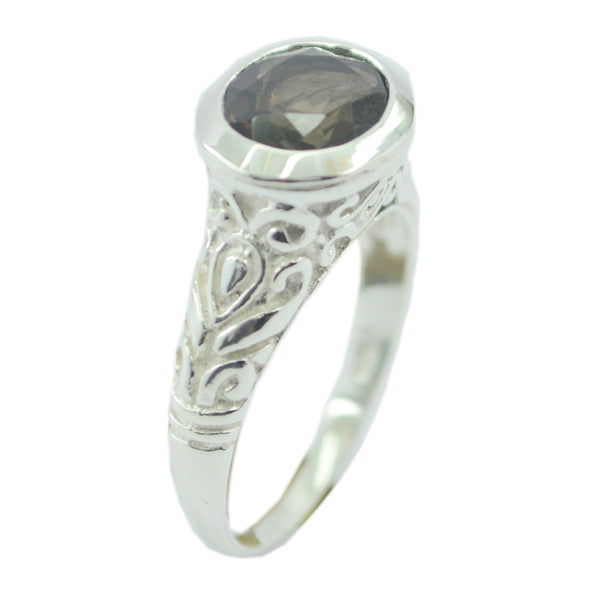 smoky quartz Solitaire Russian Silver Brown Gemstones Minimal Art Deco Ring Jewellery