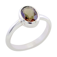 smoky quartz Solitaire American 925 Sterling Silver Brown Gemstone Delicate Luxurious Ring Jewelry