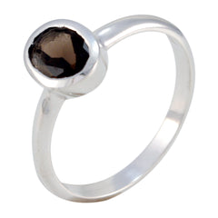 smoky quartz Solitaire American 925 Sterling Silver Brown Gemstone Delicate Luxurious Ring Jewelry