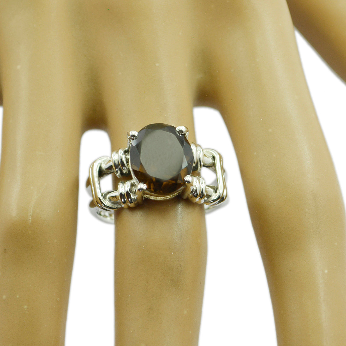 Bague solitaire en quartz fumé mexicain en argent 925, pierre précieuse brune, bijou accrocheur en corde et fil de fer Image secondaire du produit