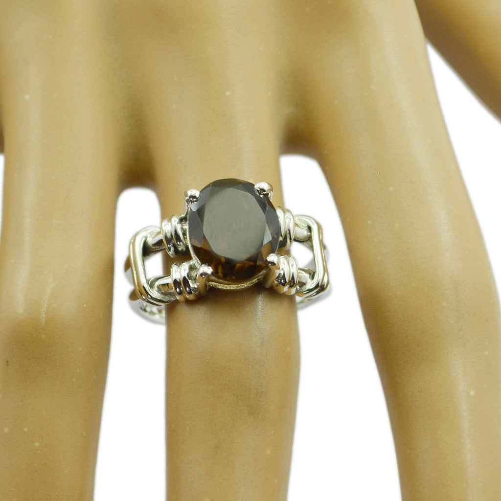 smoky quartz Solitaire Mexican 925 Silver Brown Gemstone Eye catching Rope Wire Ring Jewelry