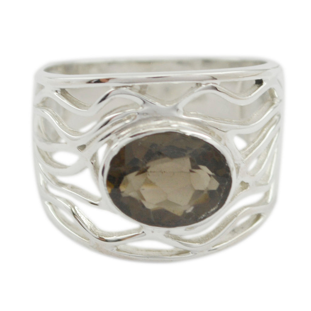 smoky quartz Solitaire Latin American 925 Sterling Silver Brown Gems Classic  Rope Wire Ring Jewellery