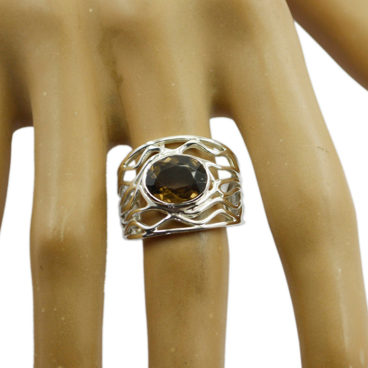 smoky quartz Solitaire Latin American 925 Sterling Silver Brown Gems Classic  Rope Wire Ring Jewellery