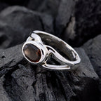 smoky quartz Solitaire American Silver Brown Gemstones Whisper thin Abstract Ring Jewelry