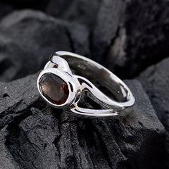 smoky quartz Solitaire American Silver Brown Gemstones Whisper thin Abstract Ring Jewelry
