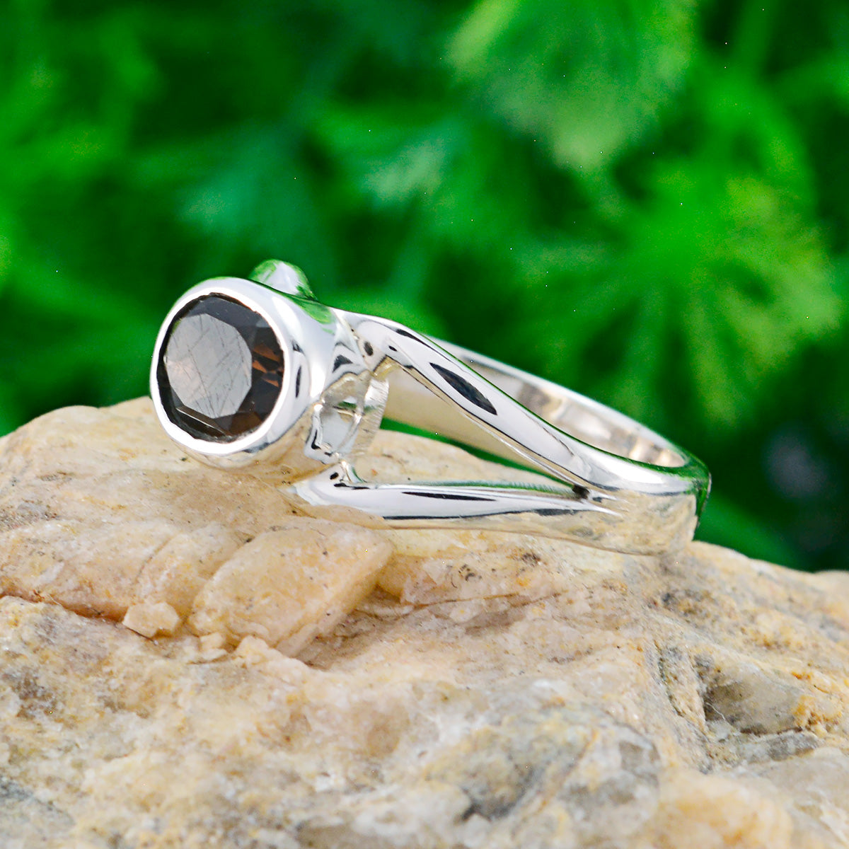 smoky quartz Solitaire American Silver Brown Gemstones Whisper thin Abstract Ring Jewelry