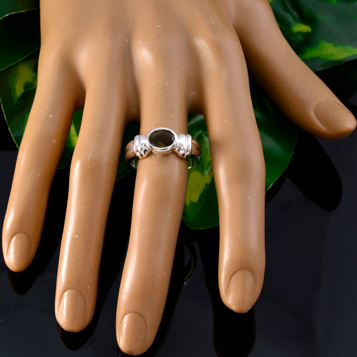 Smoky Quartz Solitaire German 925 Silver Brown Gemstones Classic Luxurious Ring Jewellery