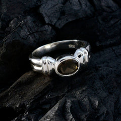 Smoky Quartz Solitaire German 925 Silver Brown Gemstones Classic Luxurious Ring Jewellery
