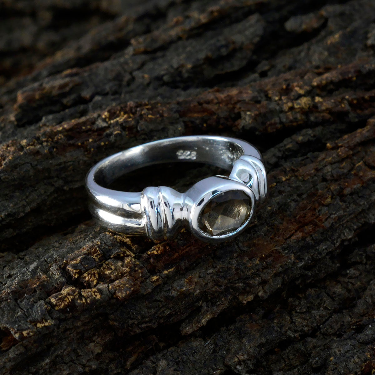 Smoky Quartz Solitaire German 925 Silver Brown Gemstones Classic Luxurious Ring Jewellery