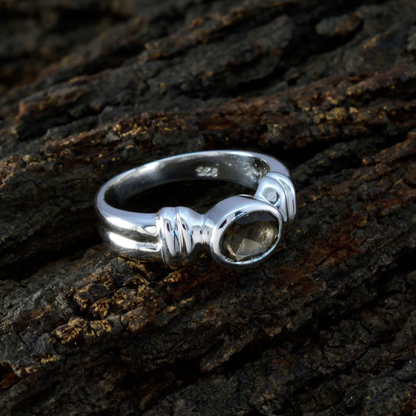 Smoky Quartz Solitaire German 925 Silver Brown Gemstones Classic Luxurious Ring Jewellery
