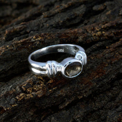 Smoky Quartz Solitaire German 925 Silver Brown Gemstones Classic Luxurious Ring Jewellery