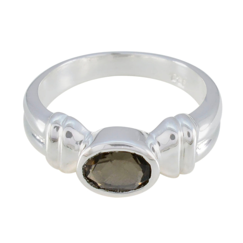 Smoky Quartz Solitaire German 925 Silver Brown Gemstones Classic Luxurious Ring Jewellery