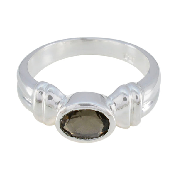 Smoky Quartz Solitaire German 925 Silver Brown Gemstones Classic Luxurious Ring Jewellery