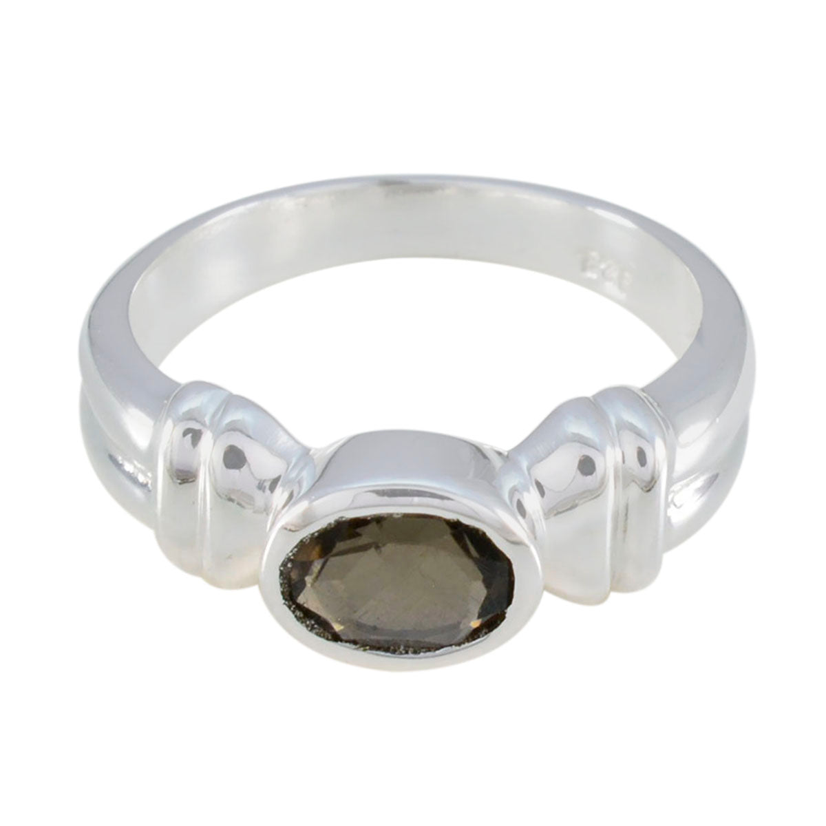 Smoky Quartz Solitaire German 925 Silver Brown Gemstones Classic Luxurious Ring Jewellery