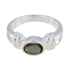 Smoky Quartz Solitaire German 925 Silver Brown Gemstones Classic Luxurious Ring Jewellery