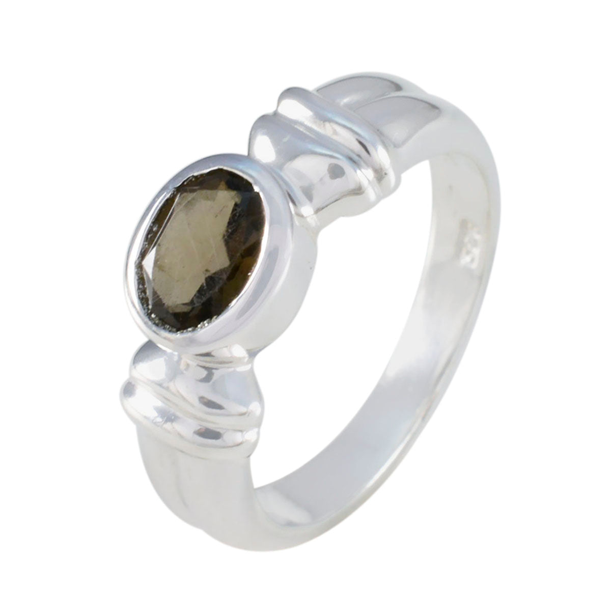 Smoky Quartz Solitaire German 925 Silver Brown Gemstones Classic Luxurious Ring Jewellery