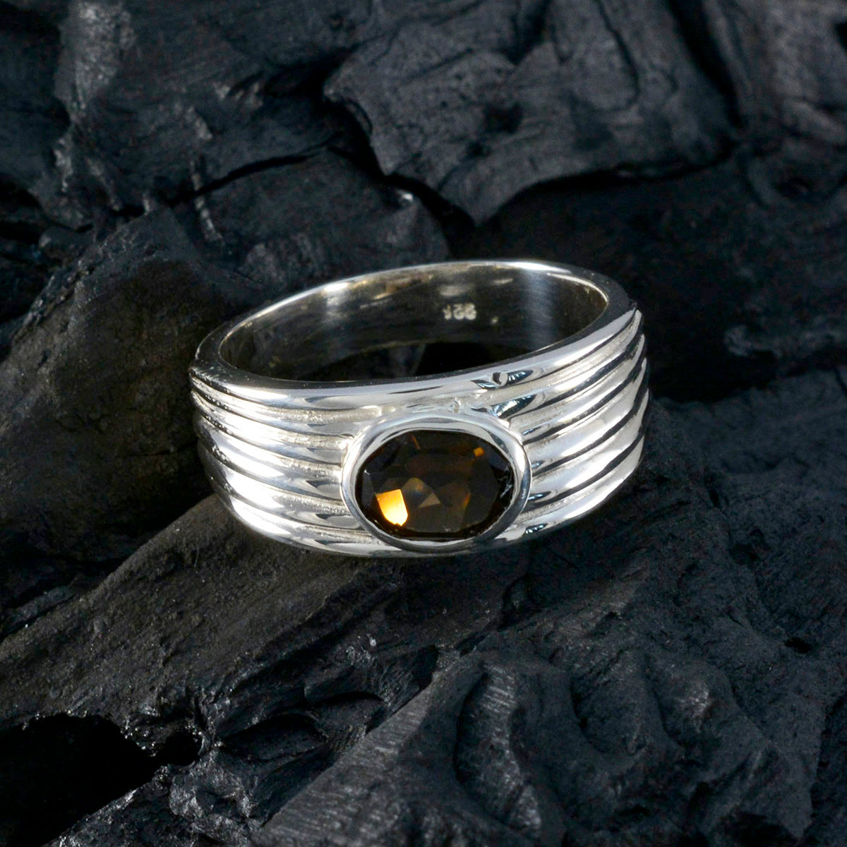 Smoky Quartz Solitaire Russian Silver Brown Gemstones Eye catching propsel Ring Jewellery