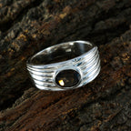 Smoky Quartz Solitaire Russian Silver Brown Gemstones Eye catching propsel Ring Jewellery