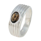 Smoky Quartz Solitaire Russian Silver Brown Gemstones Eye catching propsel Ring Jewellery