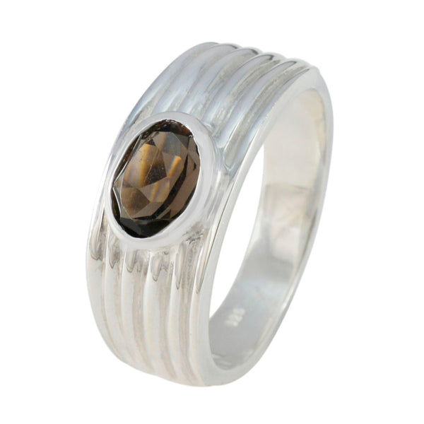 Smoky Quartz Solitaire Russian Silver Brown Gemstones Eye catching propsel Ring Jewellery