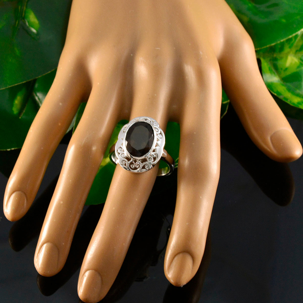 Smoky Quartz Solitaire Italian 925 Silver Brown Gems Edgy Filigree Ring Jewelry