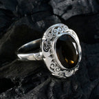 Smoky Quartz Solitaire Italian 925 Silver Brown Gems Edgy Filigree Ring Jewelry