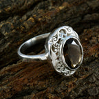 Smoky Quartz Solitaire Italian 925 Silver Brown Gems Edgy Filigree Ring Jewelry