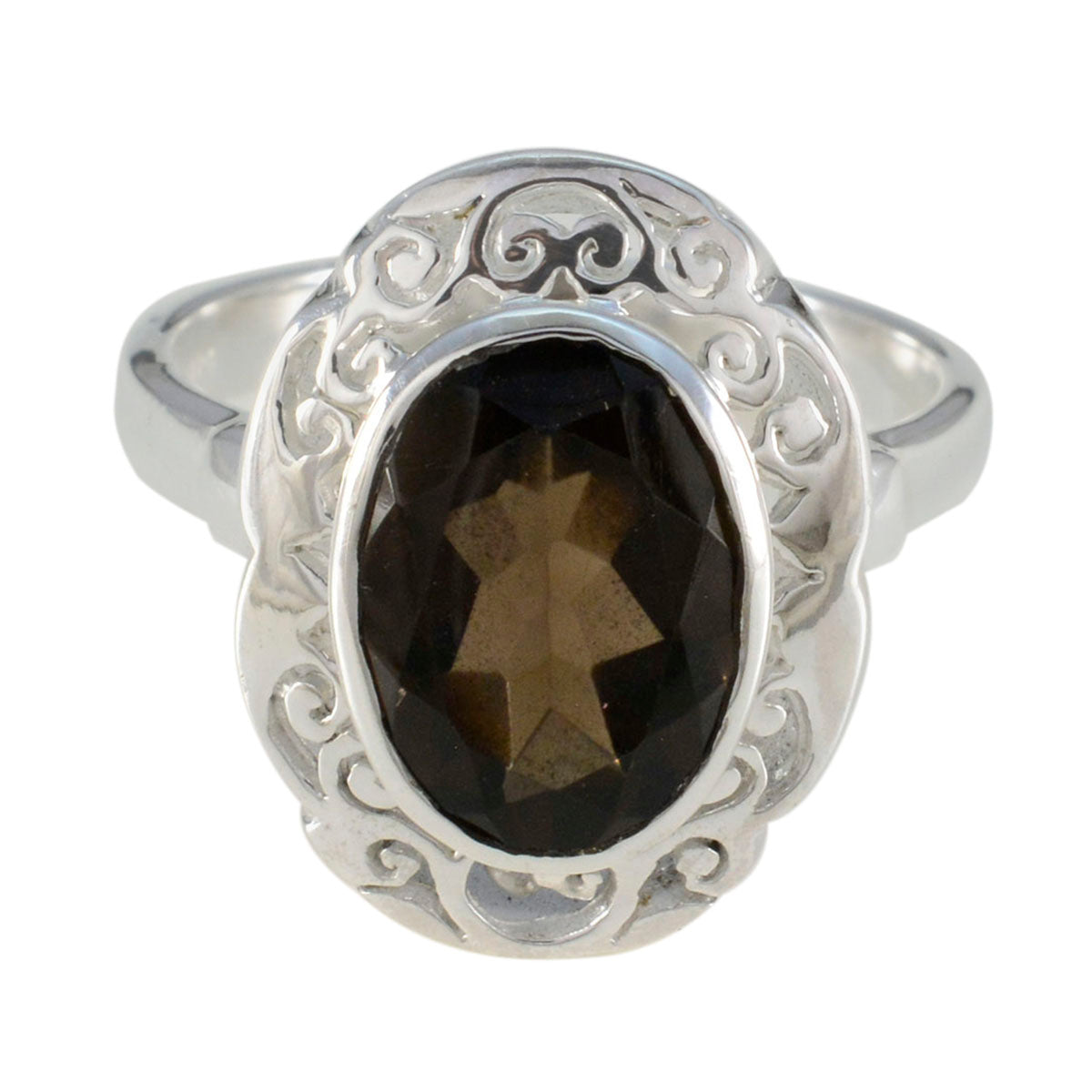 Smoky Quartz Solitaire Italian 925 Silver Brown Gems Edgy Filigree Ring Jewelry
