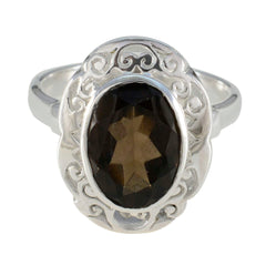 Smoky Quartz Solitaire Italian 925 Silver Brown Gems Edgy Filigree Ring Jewelry