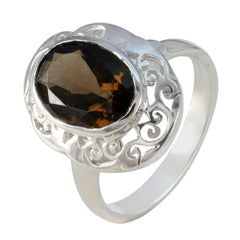 Smoky Quartz Solitaire Italian 925 Silver Brown Gems Edgy Filigree Ring Jewelry