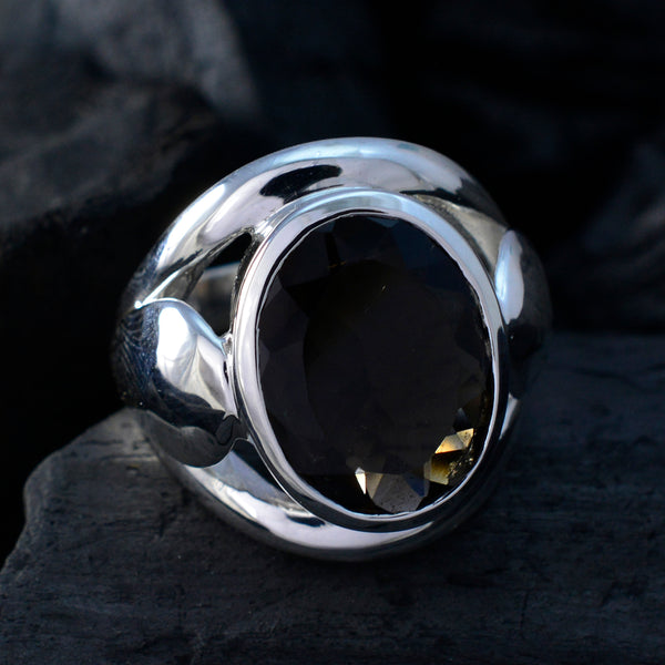 Smoky Quartz Solitaire Italian 925 Sterling Silver Brown Gemstone Statement Traditional Ring Jewellery