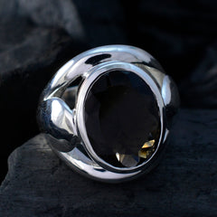 Smoky Quartz Solitaire Italian 925 Sterling Silver Brown Gemstone Statement Traditional Ring Jewellery