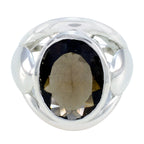Smoky Quartz Solitaire Italian 925 Sterling Silver Brown Gemstone Statement Traditional Ring Jewellery