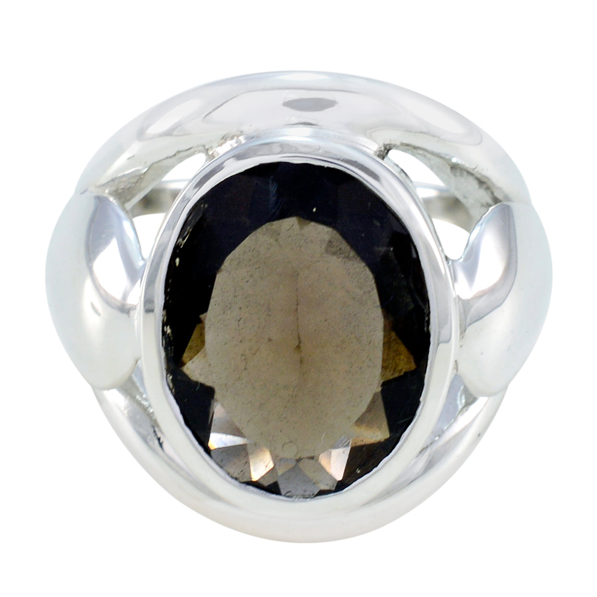 Smoky Quartz Solitaire Italian 925 Sterling Silver Brown Gemstone Statement Traditional Ring Jewellery