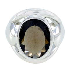 Smoky Quartz Solitaire Italian 925 Sterling Silver Brown Gemstone Statement Traditional Ring Jewellery