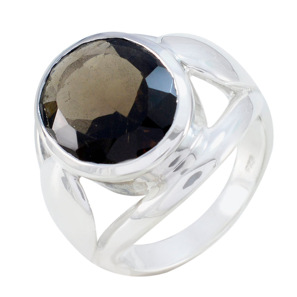 Smoky Quartz Solitaire Italian 925 Sterling Silver Brown Gemstone Statement Traditional Ring Jewellery