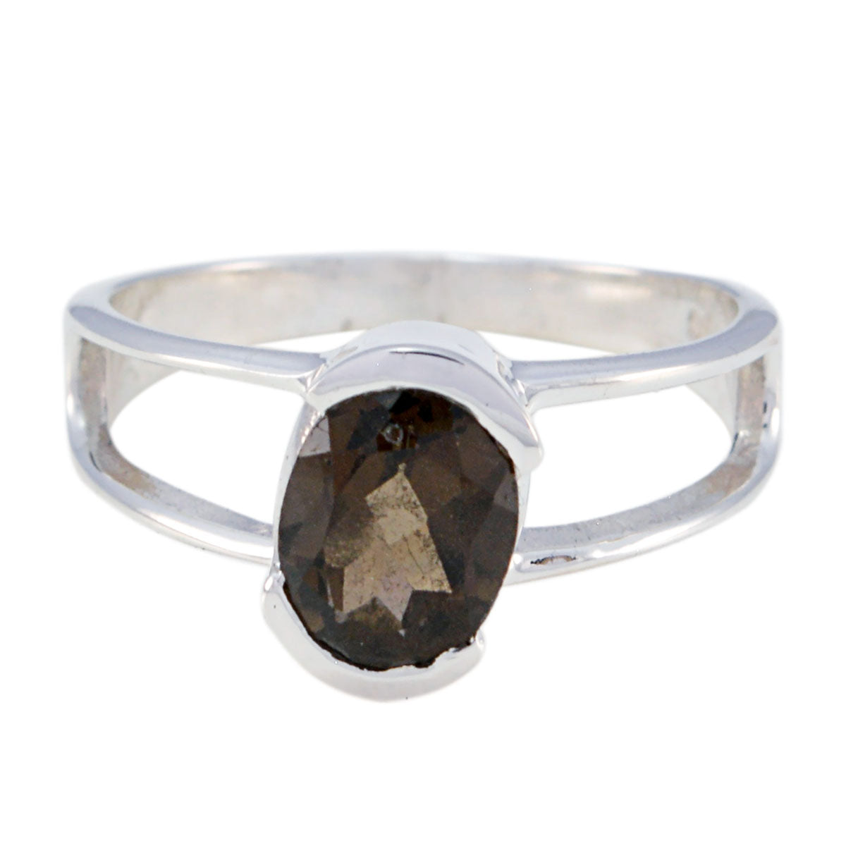 smoky quartz Solitaire Turkish Silver Brown Gemstones Delicate Glamorous Ring Jewelry メイン画像