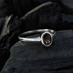smoky quartz Solitaire Korean 925 Silver Brown Gemstone Delicate Luxurious Ring Jewellery