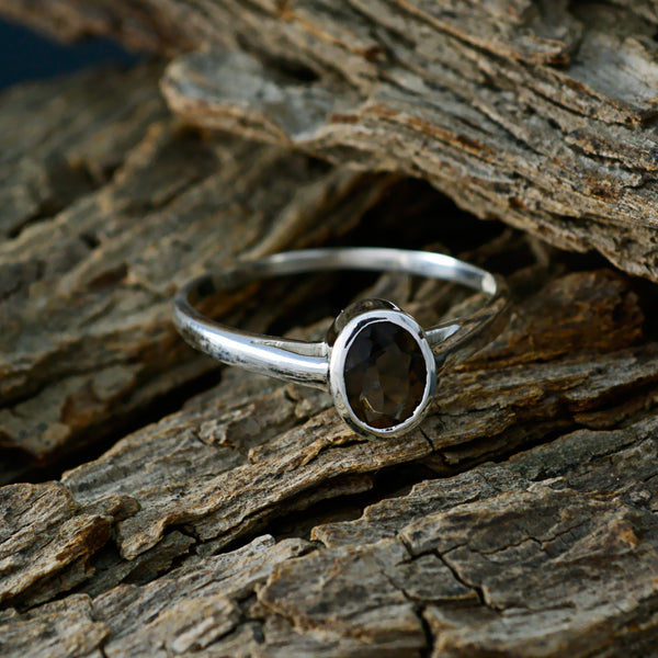 smoky quartz Solitaire Korean 925 Silver Brown Gemstone Delicate Luxurious Ring Jewellery