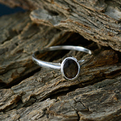 smoky quartz Solitaire Korean 925 Silver Brown Gemstone Delicate Luxurious Ring Jewellery