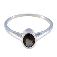 smoky quartz Solitaire Korean 925 Silver Brown Gemstone Delicate Luxurious Ring Jewellery