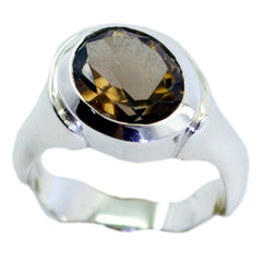 smoky quartz Solitaire African Silver Brown Gemstones Classic  Feminine Ring Jewelry